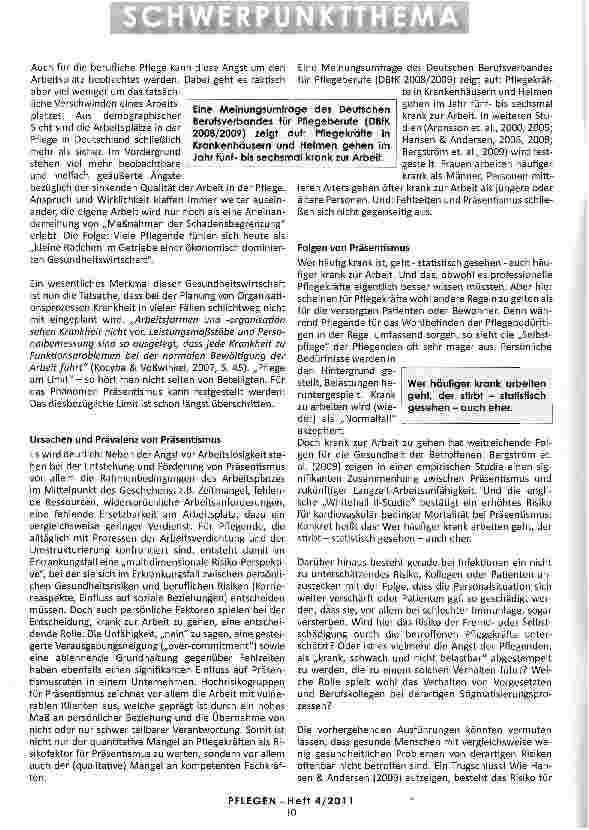Vorschauseite 2: KRANK ARBEITEN BIS NICHTS MEHR GEHT? Präsentlsmus und die Folgen für die professionelle Pflege