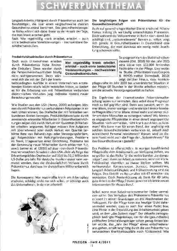 Vorschauseite 3: KRANK ARBEITEN BIS NICHTS MEHR GEHT? Präsentlsmus und die Folgen für die professionelle Pflege