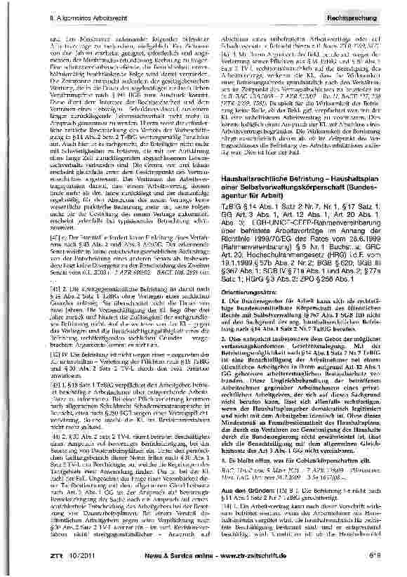 Vorschauseite 1: Haushattsrechtliche Befristung - Haushaltsplan einer Selbstverwaltungskörperschaft (Bundesagentur für Arbeit)