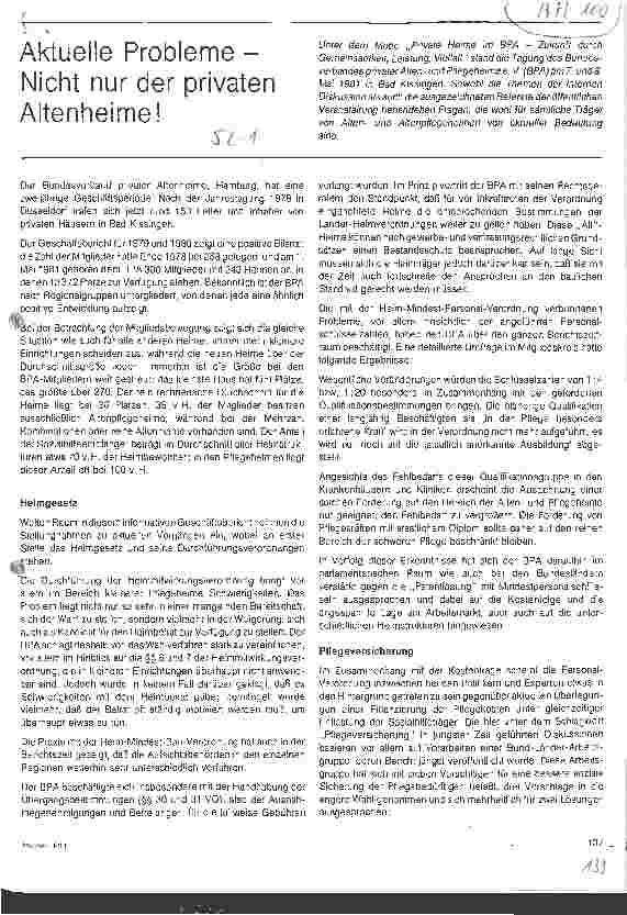 Vorschauseite 1: Aktuelle Probleme - Nicht nur der privaten Altenheime! Tagungsbericht