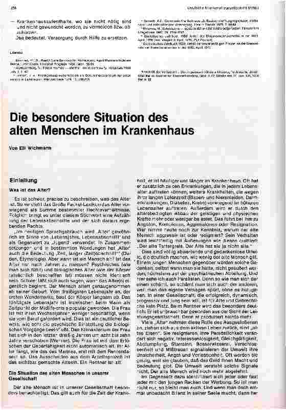 Vorschauseite 1: Die besondere Situation des alten Menschen im Krankenhaus