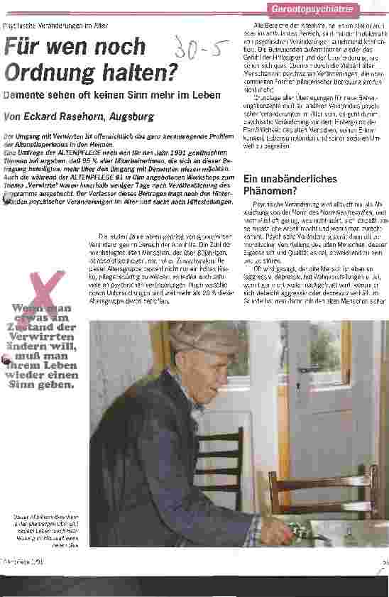 Vorschauseite 1: Für wen noch Ordnung halten? Demente sehen oft keinen Sinn mehr im Leben
