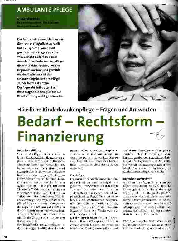 Vorschauseite 1: Bedarf - Rechtsform - Finanzierung Häusliche Kinderkrankenpflege - Fragen und Antworten