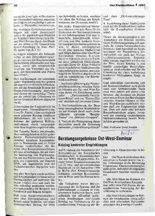 Vorschauseite 2: Krankenhaus-Kooperationen zwischen Ostund Westeuropa: Beginn einer neuen Ära