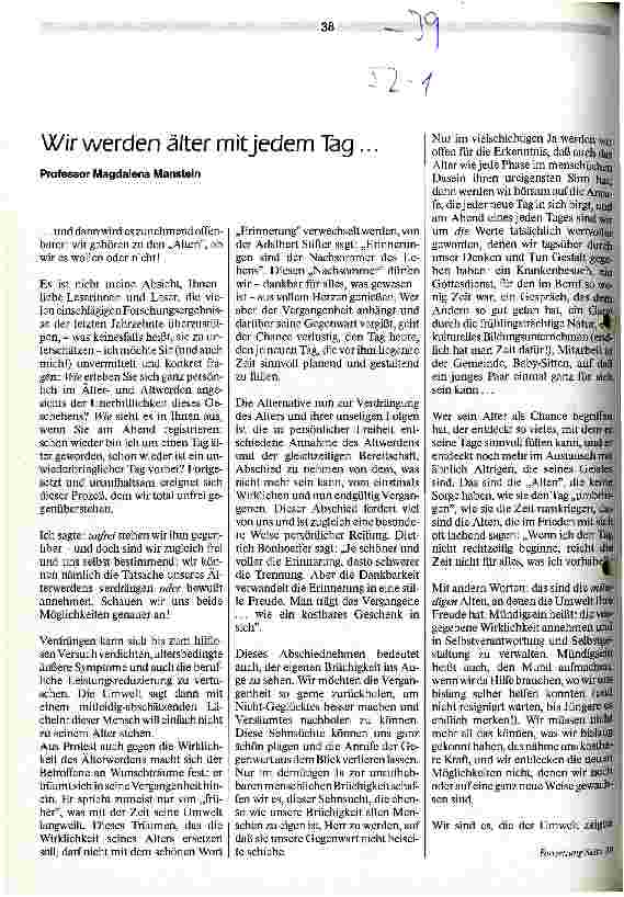 Vorschauseite 1: Wir werden älter mit jedem Tag ..