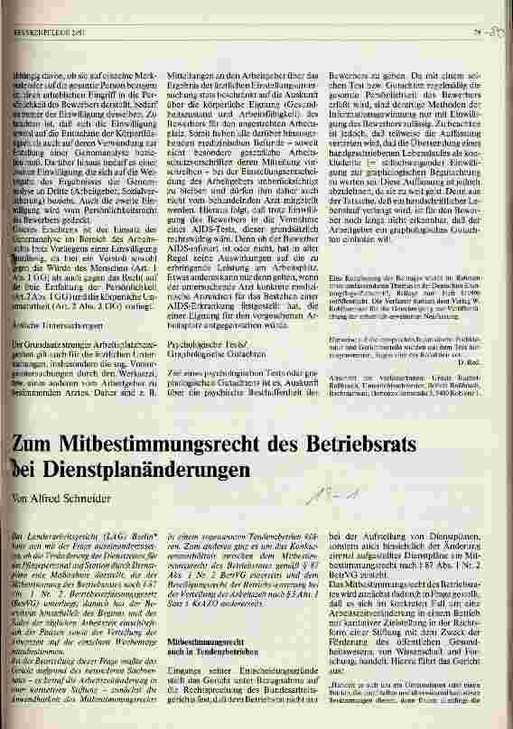 Vorschauseite 1: Zum Mitbestimmungsrecht des Betriebsrats bei Dienstplanänderungen