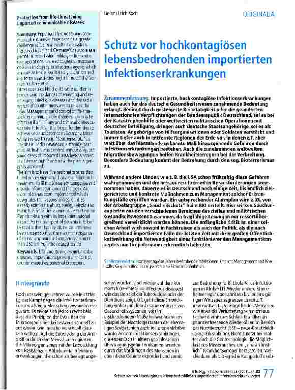 Vorschauseite 1: Schutz vor hochkontagiösen lebensbedrohlichen importierten Infektionskrankheiten