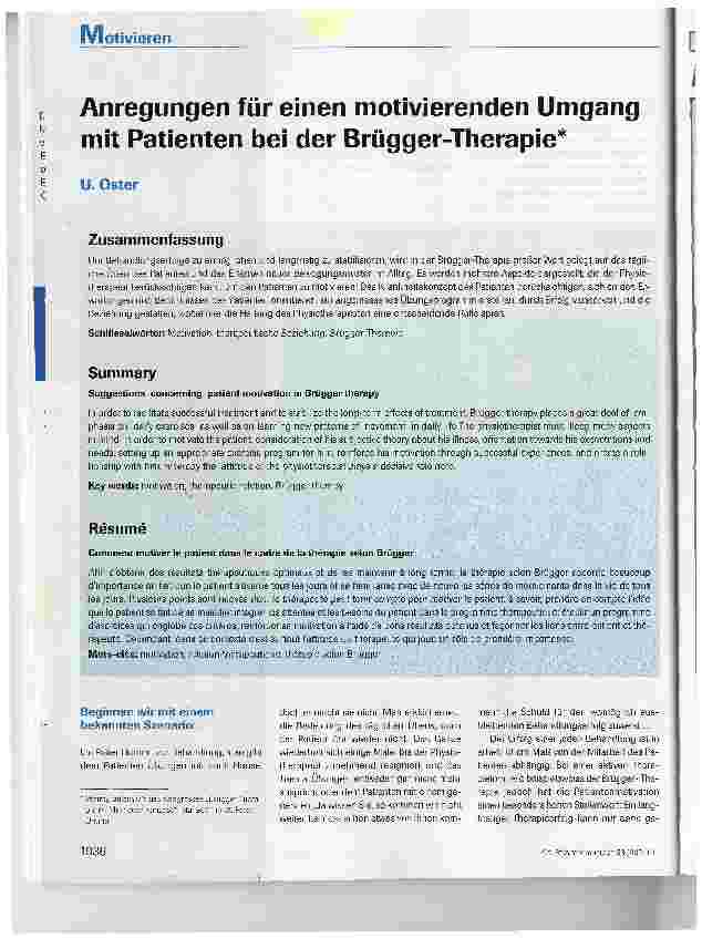 Vorschauseite 1: Anregungen für einen motivierenden Umgang mit Patienten bei der Brügger-Therapie