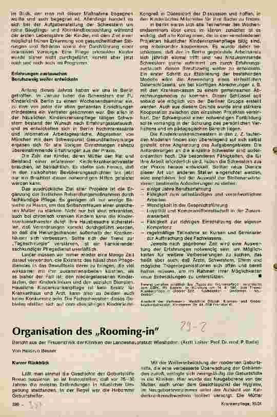 Vorschauseite 1: Organisation des Rooming-in