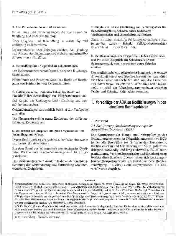 Vorschauseite 2: Positionierung des AOK-Bundesverbandes zum Patientenrechtegesetz