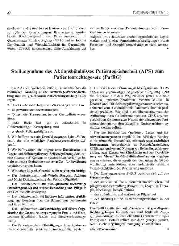 Vorschauseite 5: Positionierung des AOK-Bundesverbandes zum Patientenrechtegesetz