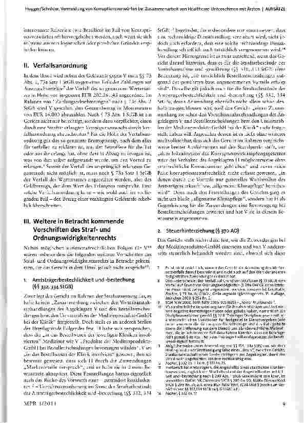 Vorschauseite 3: Zur Anti-Korruptions-Compliance bei der Zusammenarbeit von Healthcare-Unternehmen mit Ärzten-Anmerkung zum Urteil des Landgerichts Saarbrücken1
