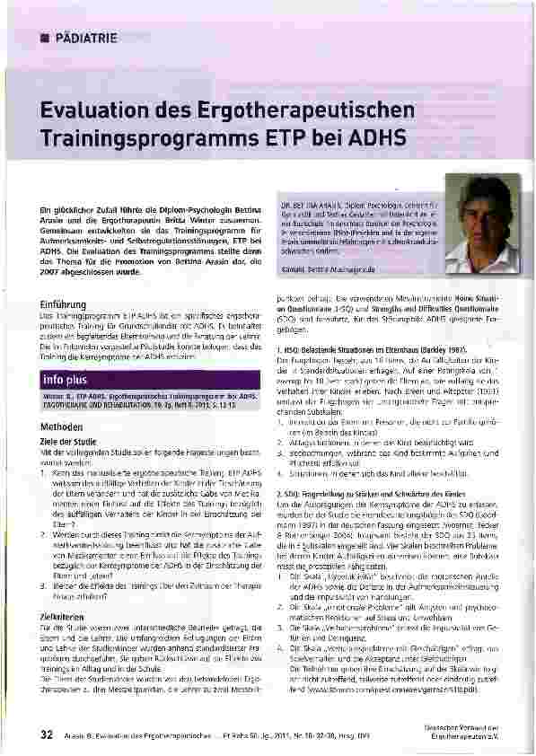 Vorschauseite 1: Evaluation des Ergotherapeutischen Trainingsprogramms ETP bei ADHS