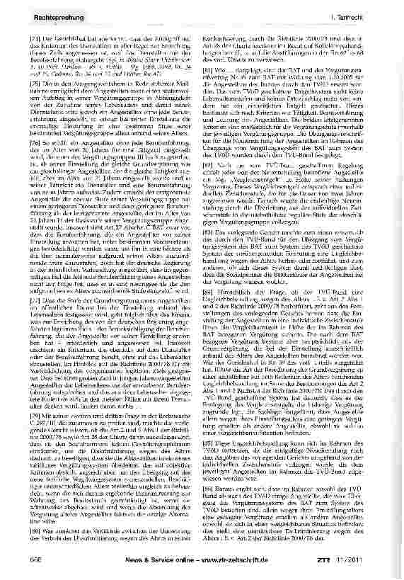 Vorschauseite 3: Altersdiskriminierung durch BAT-Lebensalters-stufen - Übergangsweise Fortwirkung bei Überleitung in den TVöD aus BesitzstandsgründenBAT §27; TVÜ-Bund §5; GRC Art. 21, 28; RL2000/…