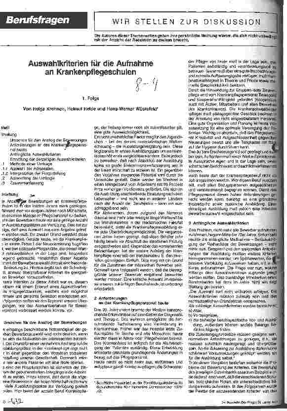 Vorschauseite 1: Auswahlkriterien für die Aufnahme an Krankenpflegeschulen