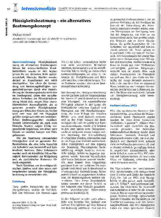 Vorschauseite 1: Flüssigkeitsbeatmung - ein alternatives Beatmungskonzept