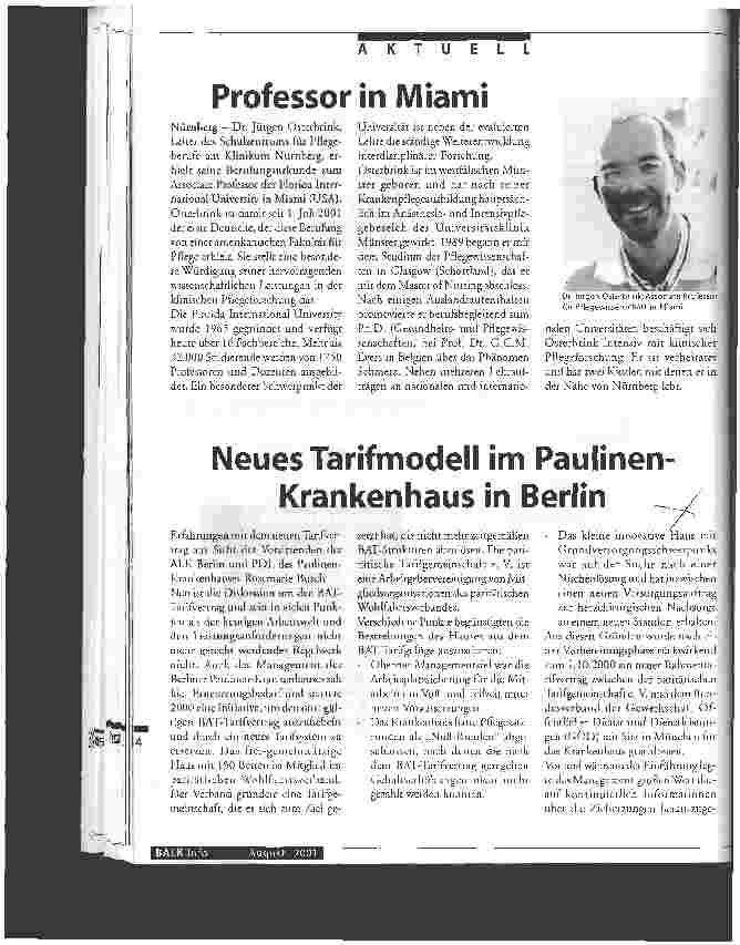 Vorschauseite 1: Neues Tarifmodell im Paulinen-Krankenhaus in Berlin