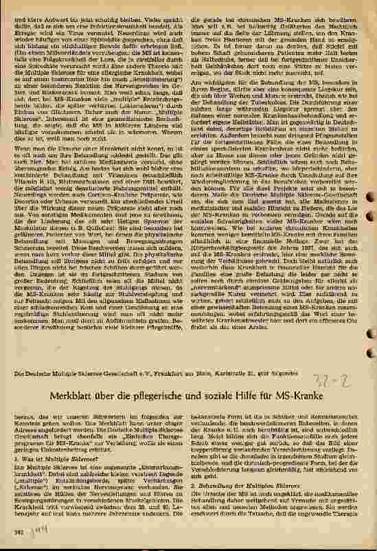 Vorschauseite 1: Merkblatt über die pflegerische und soziale Hilfe für MS-Kranke