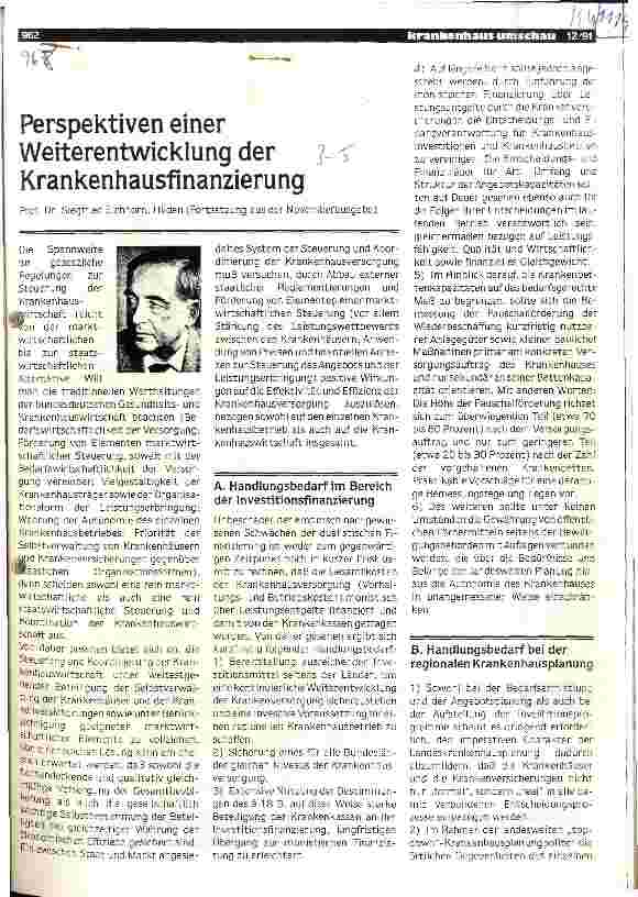 Vorschauseite 1: Perspektiven einer Weiterentwicklung der Krankenhausfinanzierung