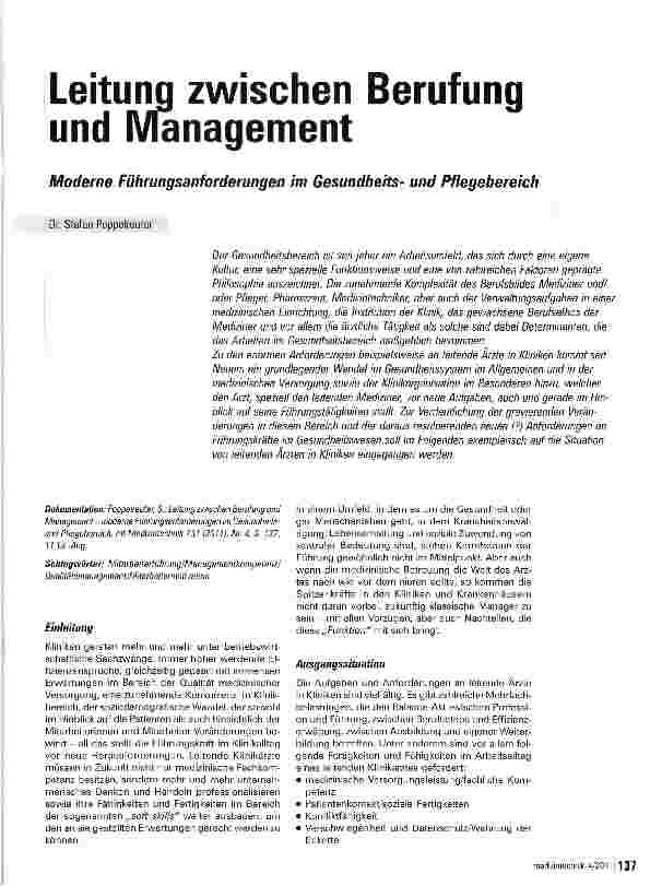 Vorschauseite 1: Leitung zwischen Berufung und Management