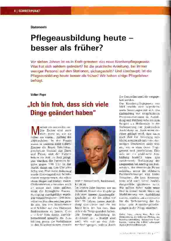 Vorschauseite 1: Pflegeausbildung heute -besser als früher?Ich bin froh, dass sich viele Dinge geändert haben