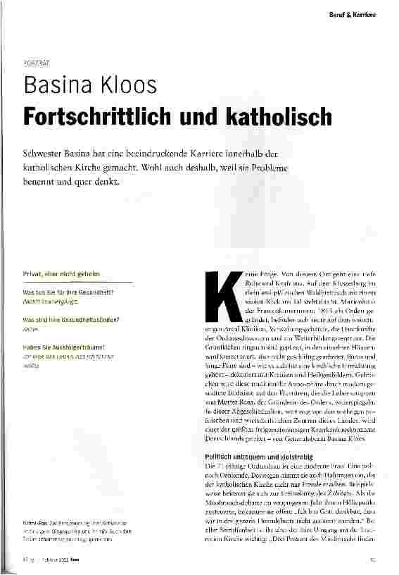 Vorschauseite 2: PORTRÄTBasina KloosFortschrittlich und katholisch