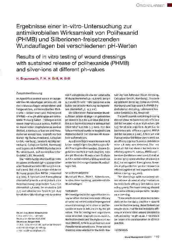 Vorschauseite 1: Ergebnisse einer in-vitro-Untersuchung zur antimikrobiellen Wirksamkeit von Polihexanid (PHMB) und Silberionen-freisetzenden Wundauflagen bei verschiedenen pH-Werten
