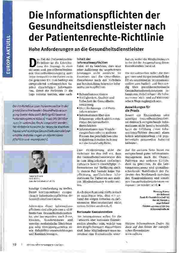 Vorschauseite 1: Die Informationspflichten der Gesundheitsdienstleister nach der Patientenrechte-Richtlinie