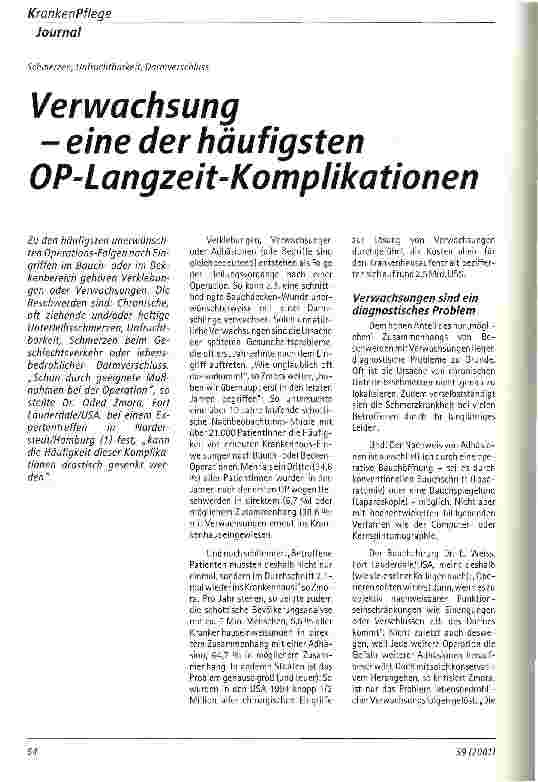 Vorschauseite 1: Verwachsung - eine der häufigsten OP-Langzeit-Komplikationen