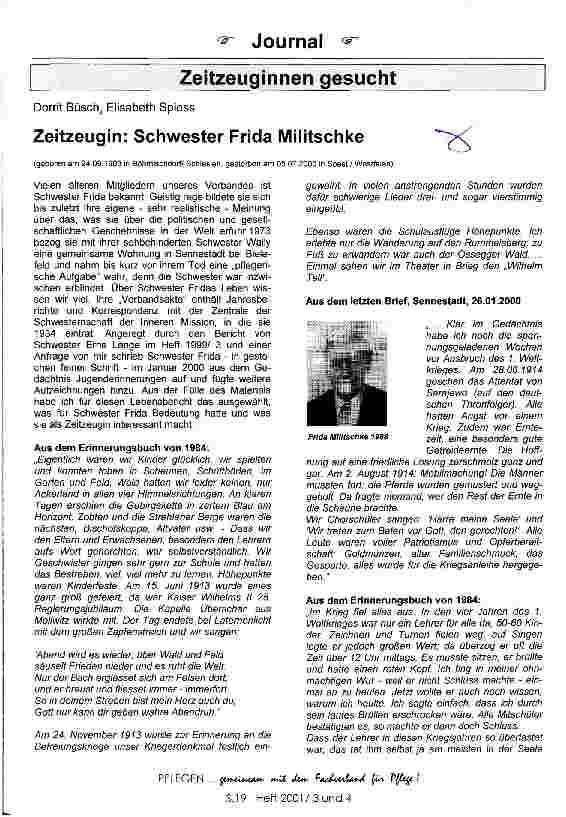 Vorschauseite 1: Zeitzeugin: Schwester Frida Militschke