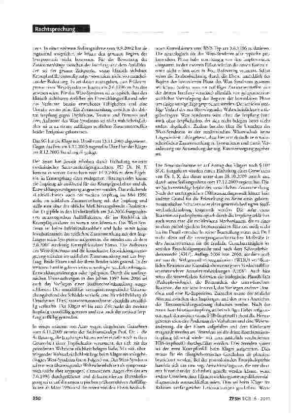 Vorschauseite 3: Anerkennung eines Gesundheitsschadens (hier: Epilepsie bei West-Syndrom) als Folge von Mehrfachimpfungen; Kausalität; mehrfache Anträge nach §109 SCG