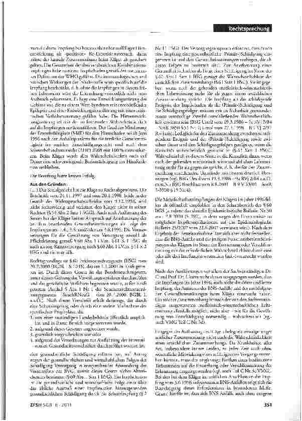Vorschauseite 4: Anerkennung eines Gesundheitsschadens (hier: Epilepsie bei West-Syndrom) als Folge von Mehrfachimpfungen; Kausalität; mehrfache Anträge nach §109 SCG