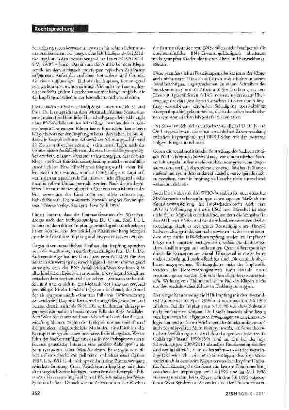 Vorschauseite 5: Anerkennung eines Gesundheitsschadens (hier: Epilepsie bei West-Syndrom) als Folge von Mehrfachimpfungen; Kausalität; mehrfache Anträge nach §109 SCG