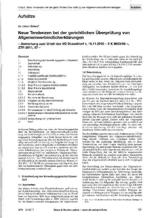 Vorschauseite 1: Neue Tendenzen bei der gerichtlichen Überprüfung von Allgemeinverbindlicherklärungen