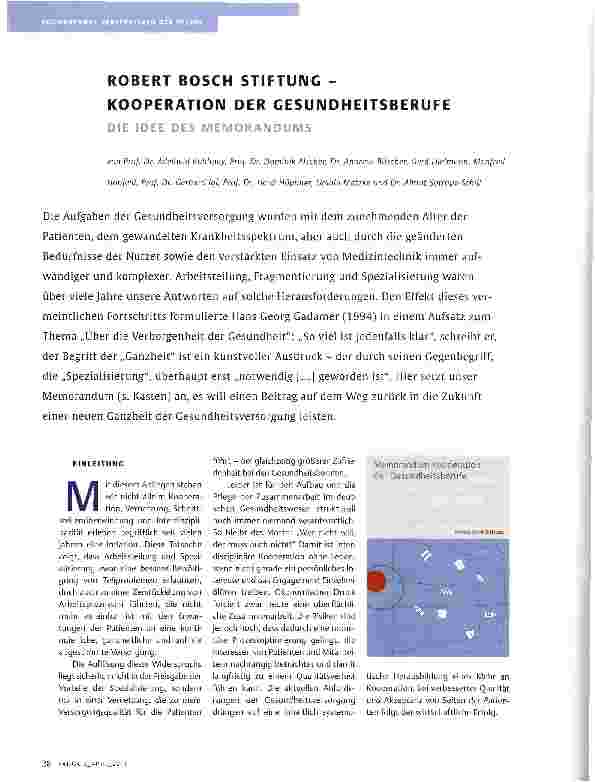 Vorschauseite 1: ROBERT BOSCH STIFTUNG -KOOPERATION DER GESUNDHEITSBERUFE