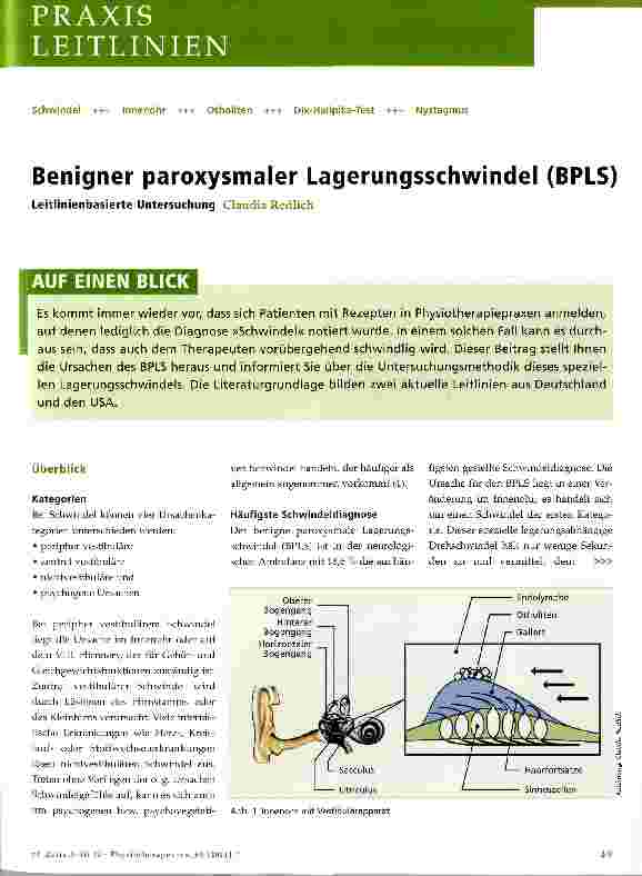 Vorschauseite 1: Benigner paroxysmaler Lagerungsschwindel (BPLS)