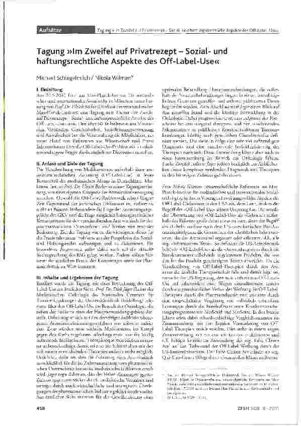 Vorschauseite 1: Tagung »Im Zweifel auf Privatrezept - Sozialund haftungsrechtliche Aspekte des Off-Label-Use«