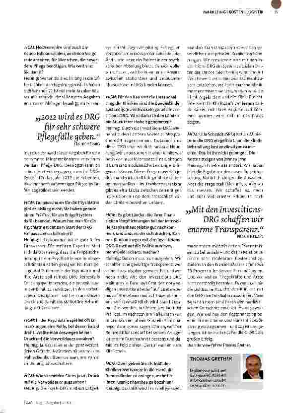 Vorschauseite 2: INTERVIEW MIT FRANK HEIMIG „Die Investitions-DRG werden eine radikale Neuerung
