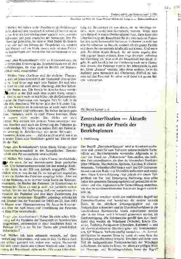Vorschauseite 1: Zentralsterilisation - Aktuelle Fragen aus der Praxis eines Betriebsplaners