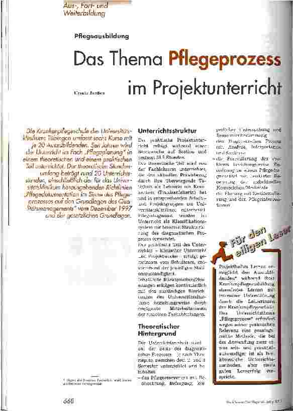 Vorschauseite 1: Das Thema Pflegeprozess im Projektunterricht