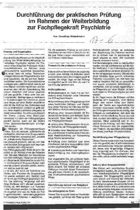 Vorschauseite 1: Durchführung der praktischen Prüfung im Rahmen der Weiterbildung zur Fachpflegekraft Psychiatrie