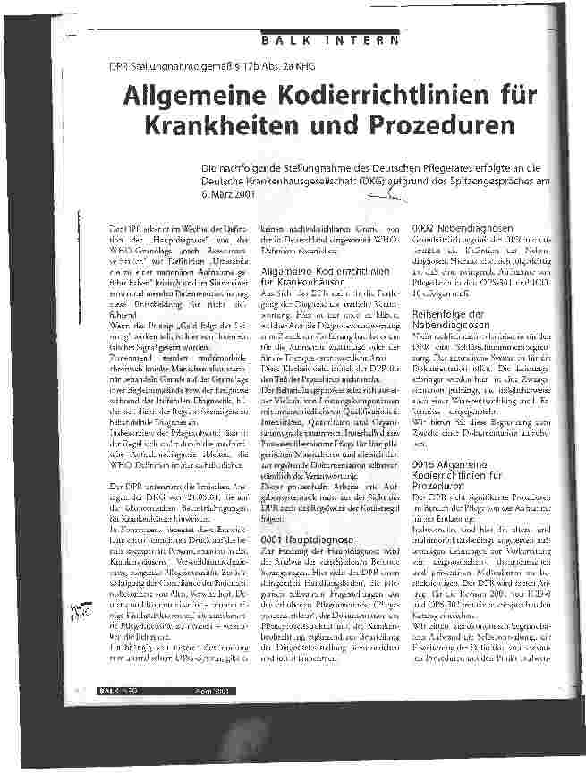 Vorschauseite 1: Allgemeine Kodierrichtlinien für Krankheiten und Prozeduren DPR-Stellungnahme gemäß § 17b Abs. 2a KHG
