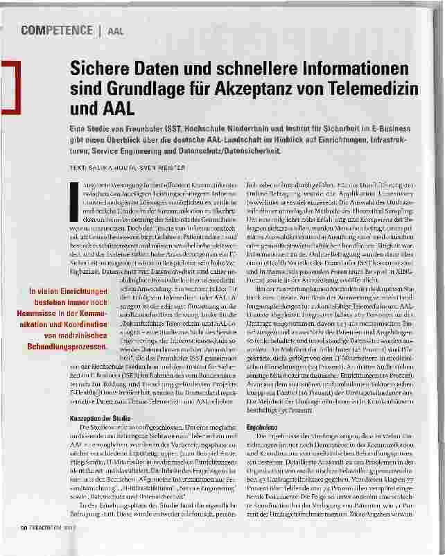 Vorschauseite 1: Sichere Daten und schnellere Informationen sind Grundlage für Akzeptanz von Telemedizin und AAL