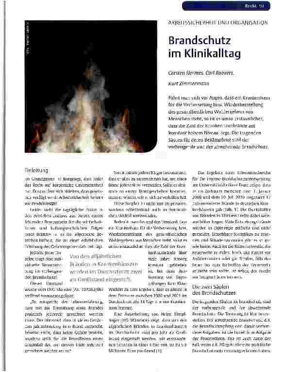 Vorschauseite 1: ARBEITSSICHERHEIT UND ORGANISATIONBrandschutz im Klinikalltag