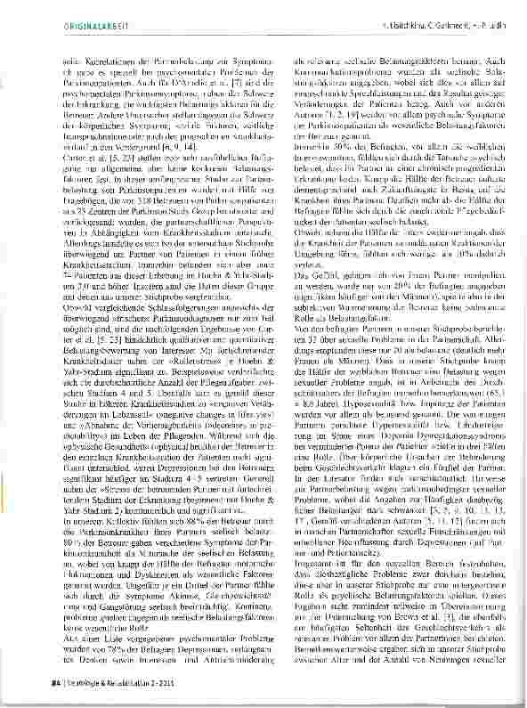 Vorschauseite 5: Psychische Belastung der Betreuer von Patienten mit fortgeschrittenem idiopathischem Parkinsonsyndrom -eine Bestandsaufnahme
