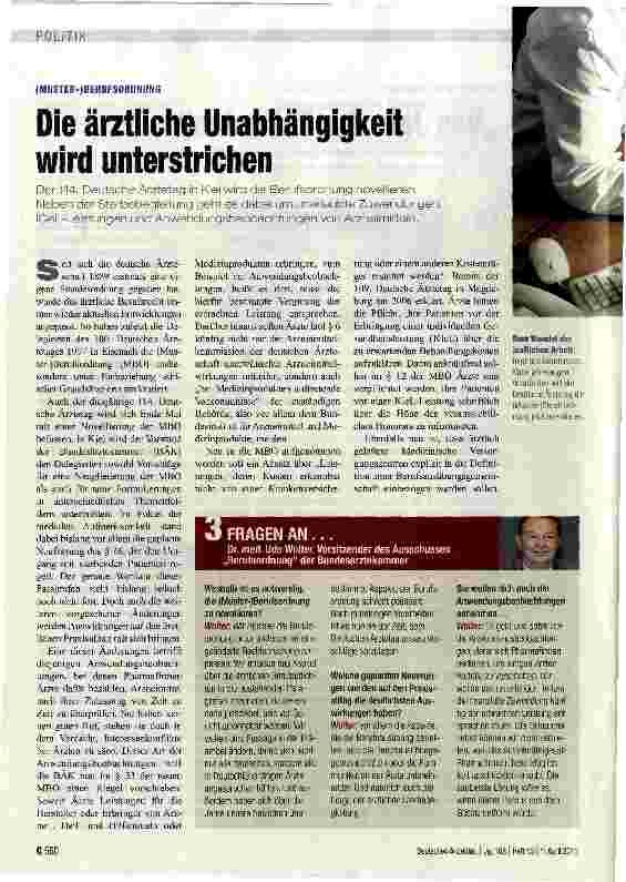 Vorschauseite 1: Die ärztliche Unabhängigkeit wird unterstrichen