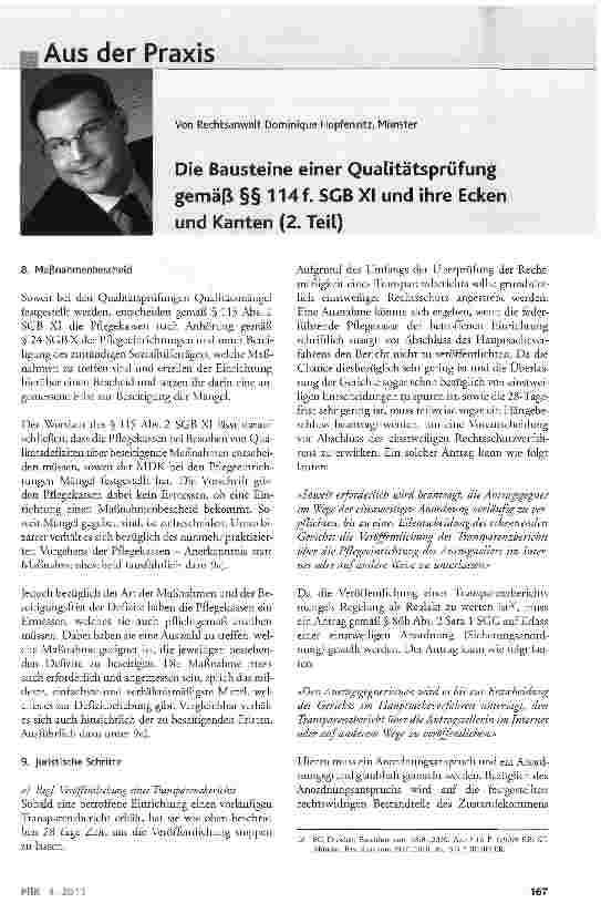 Vorschauseite 1: Die Bausteine einer Qualitätsprüfung gemäß §§ 114f. SGB XI und ihre Ecken und Kanten (2. Teil)