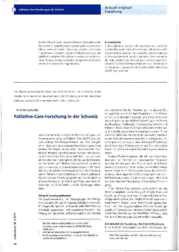 Vorschauseite 1: Palliative-Care-Forschung in der Schweiz