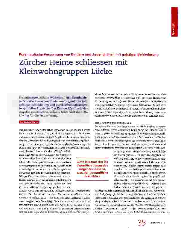 Vorschauseite 1: Zürcher Heime schliessen mit Kleinwohngruppen Lücke
