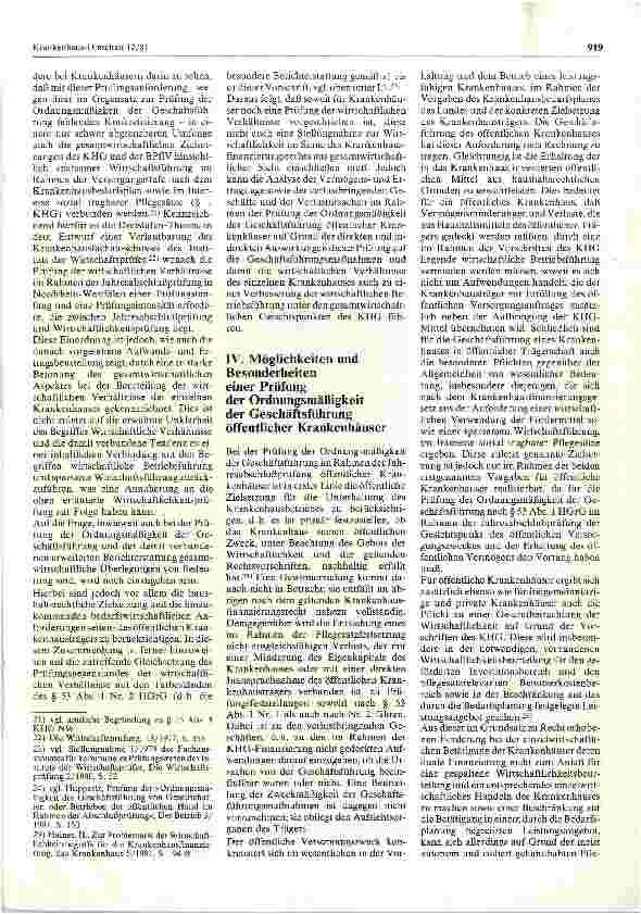 Vorschauseite 4: Zur Prüfung der Ordnungsmäßigkeit der Geschäftsführung öffentlicher Krankenhäuser im Rahmen der Jahresabschlußprüfung